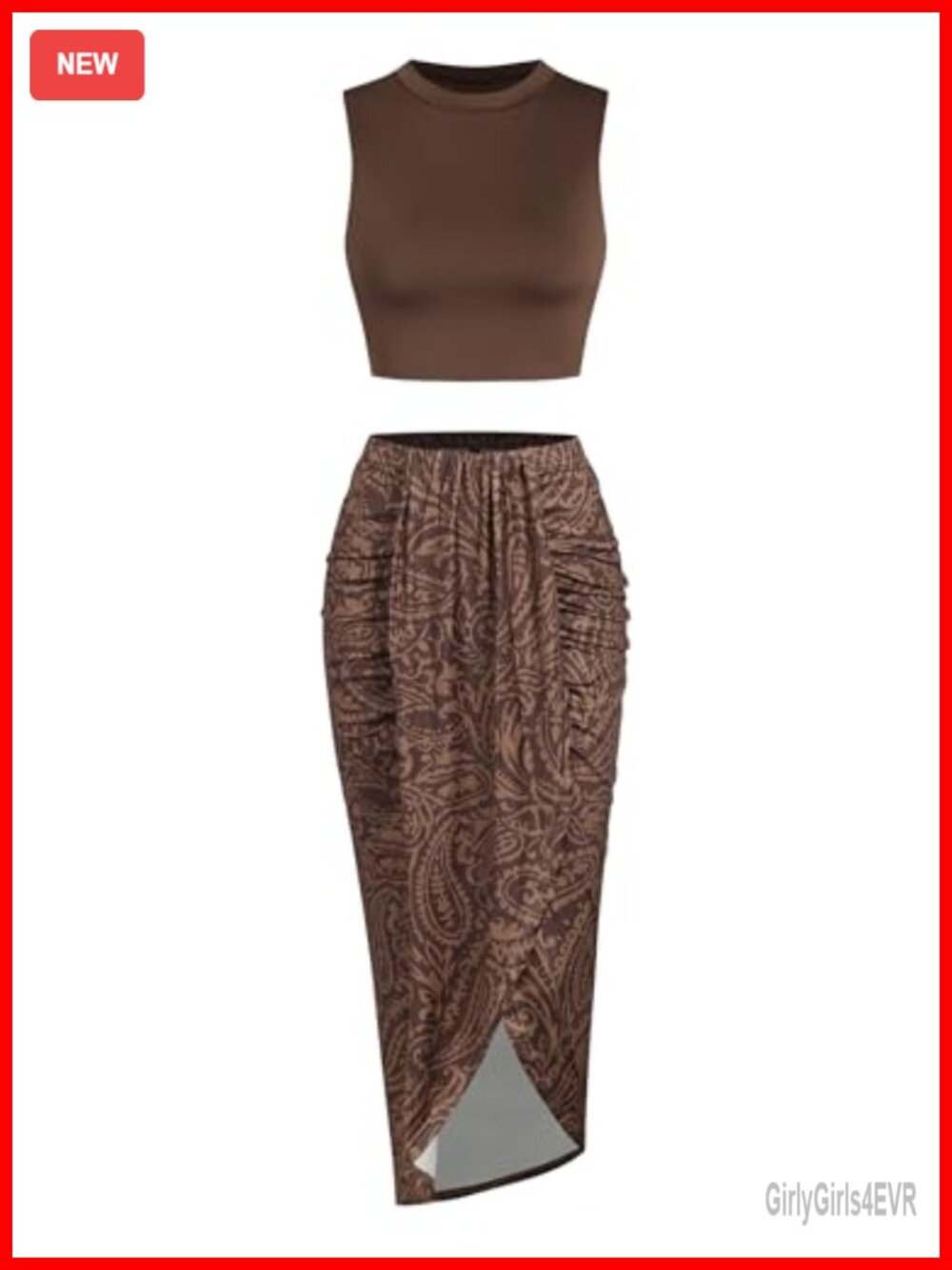 Womens Two Piece Skirt Set Crop Top Ruched Maxi Skirt Sleeveless Dressy